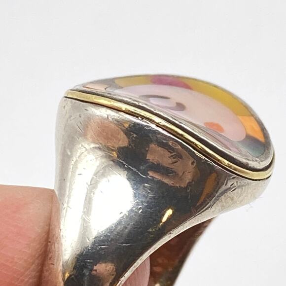ERIC GROSSBARDT PICASSO Ring 18K Solid Gold 925 Sterling Inlaid MOP - Size 7 1/2 - Picture 4 of 14
